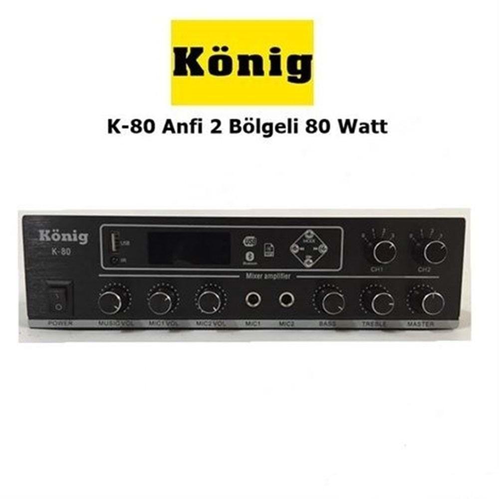 KÖNİG K-80 80WATT USB/SD/BLUETOOTH 2 BÖLGELİ TRAFOLU AMFİ