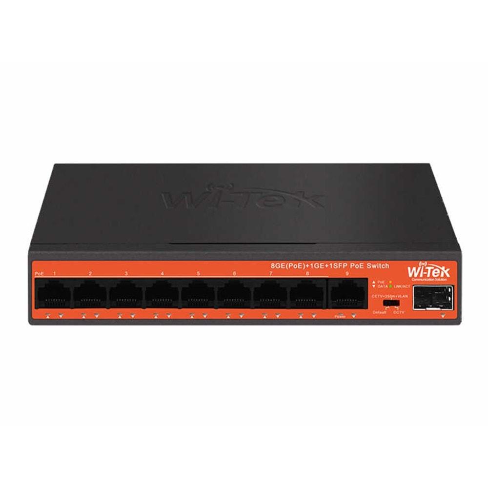 Wİ-TEK WI-PS309GFH 8 Port 100/1000M (PoE) + 1 Port 100/1000M Uplink + 1SFP 250mt 65W PoE SWITCH