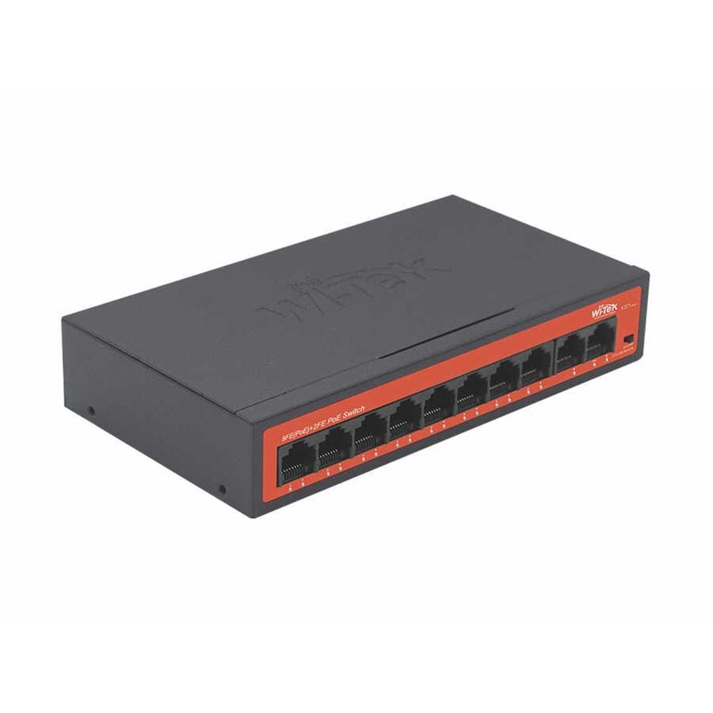 Wİ-TEK WI-PS210H 8 Port 10/100M(PoE) + 2 Port 10/100M Uplink 250mt 65W PoE SWITCH