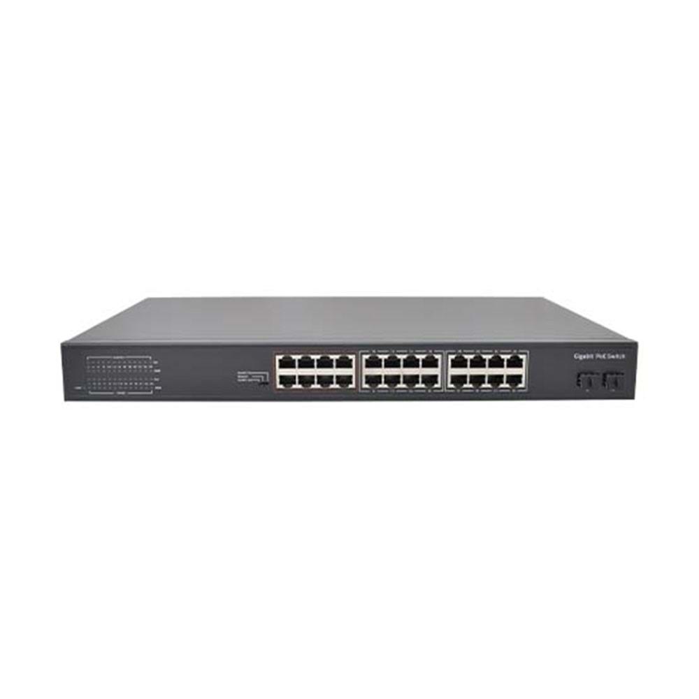 VİDEOPARK VP-24PG-2SFP-300W 24 Port Gigabit PoE + 2 Port SFP 300W PoE SWITCH Dahili Power