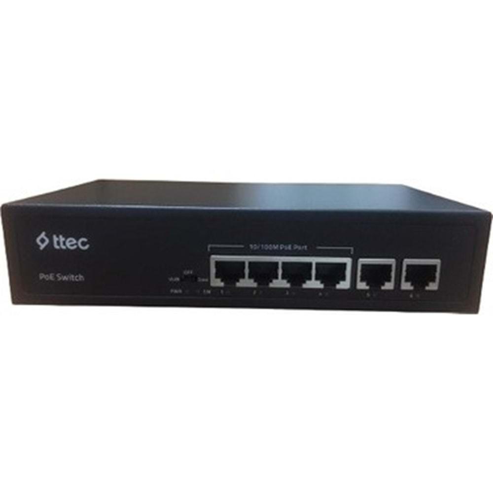 TTEC 0665P 4 PORTLU, 10/100 FAST ETHERNET 2 FAST ETHERNET UPLİNK, 4 Port PoE+ (65W) (TSS)