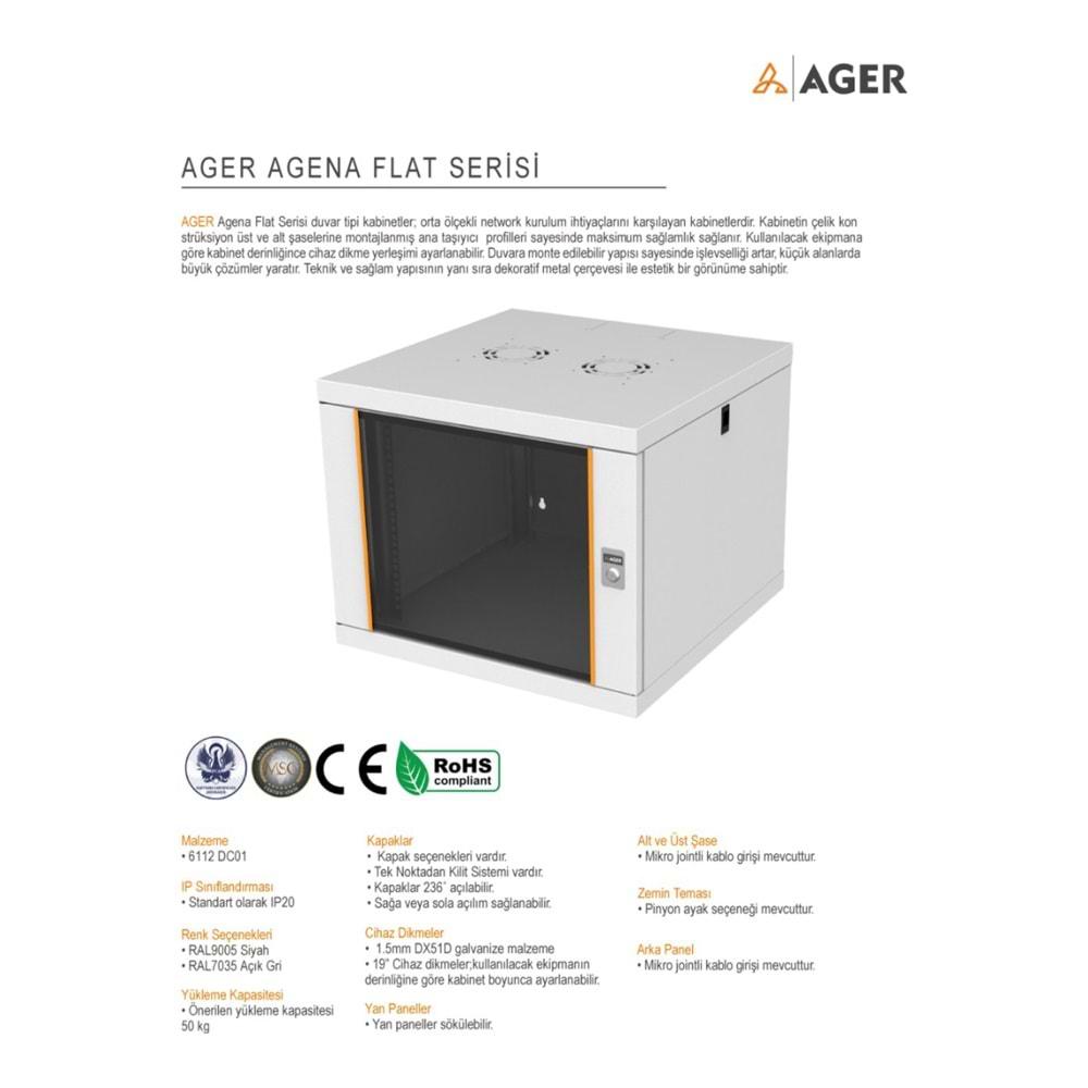 AGER 12U 600X600 DEMONTE AGENA FLAT SERİSİ DUVAR TİPİ KABİNET (ÖN ÇITALI CAM KAPAKC-B1 BEYAZ)