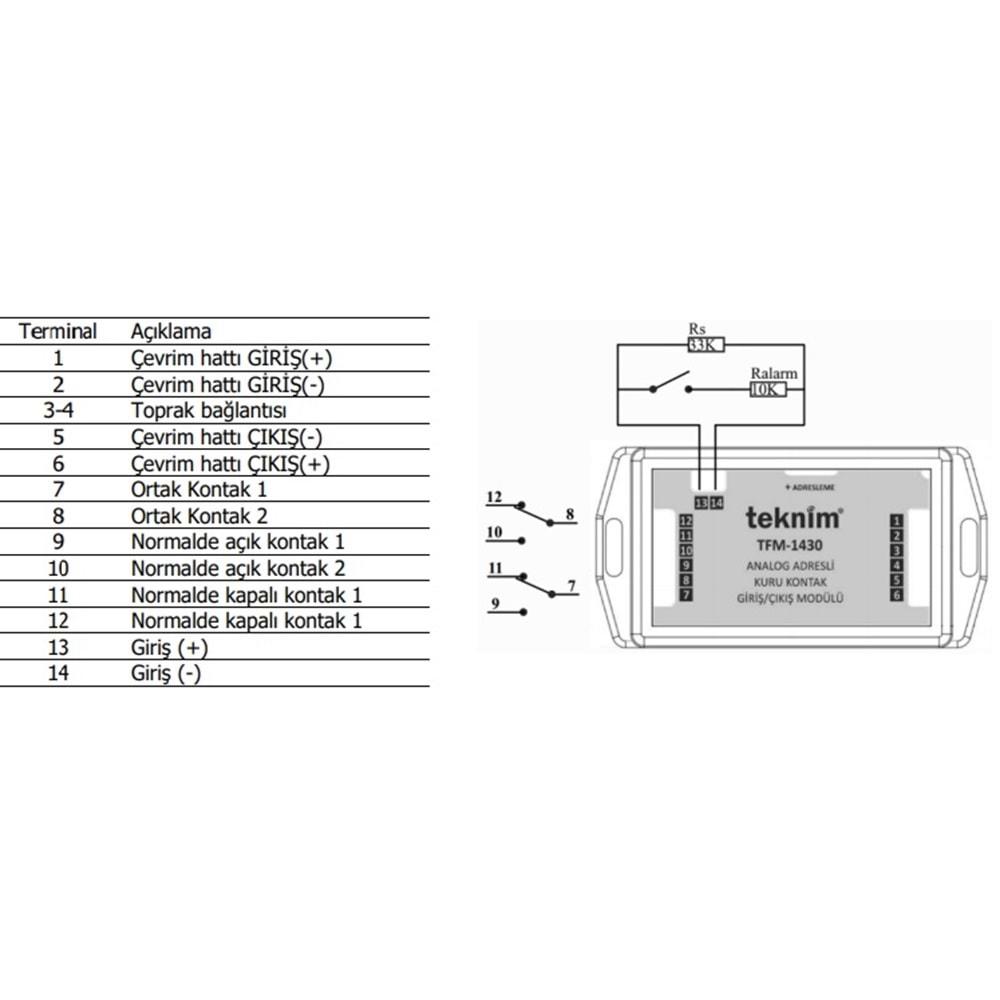 TEKNİM TFM-1430 ANALOG ADRESLİ KURU KONTAK GİRİŞ/ÇIKIŞ MODÜLÜ