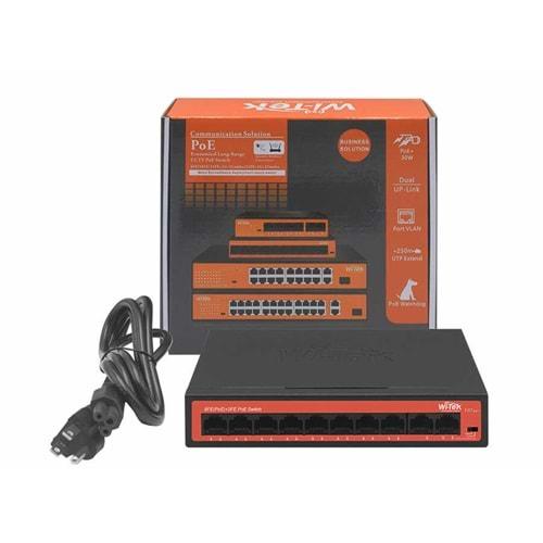 Wİ-TEK WI-PS210H 8 Port 10/100M(PoE) + 2 Port 10/100M Uplink 250mt 65W PoE SWITCH