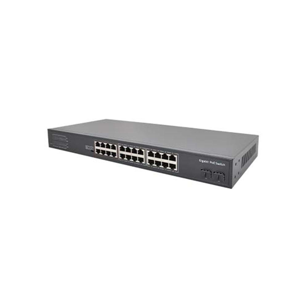 VİDEOPARK VP-24PG-2SFP-300W 24 Port Gigabit PoE + 2 Port SFP 300W PoE SWITCH Dahili Power